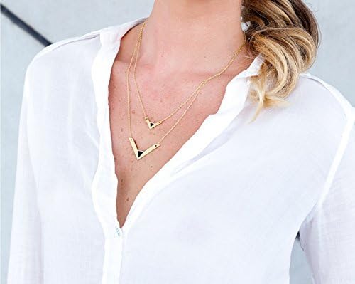 gold necklace, delicate gold plated necklace with a large V shaped pendant.