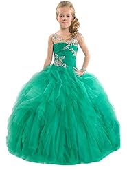 Girls Sheer Lace Beaded Crystals Crystal Organza Floor Length One Shoulder   Ball Gown  Dress