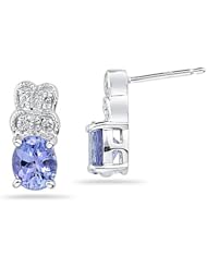 0.10 Cts Diamond & 1.38 Cts Tanzanite Earrings in 14K White Gold