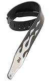 Levy's Leathers 2 1/2 Leather Guitar Strap with Vinyl Mirror Flame Pattern,Black