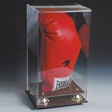 Single Boxing Glove Vertical Display Case with Gold Risers and Mahogany Base