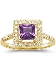 0.23 Cts Diamond & 0.75 Cts Purple Sapphire Ring in 14K Yellow Gold