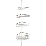 InterDesign York Bathroom Constant Tension Corner Shower Caddy for Shampoo, Conditioner, Soap -Satin