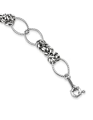 Sterling Silver Rhodium Plated Antiqued Twist & Byzantine Bracelet, Best Quality Free Gift Box Satisfaction Guaranteed