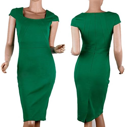 Threeseasons women's elegant cap sleeve bodycon midi pencil business dress (S, Green)