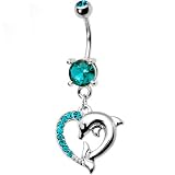Blue Zircon Cubic Zirconia Heart Dolphin Belly Ring