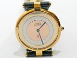 Vintage/Antique watch: Pre-owned Men's Cartier Watch Vermeil Swiss Quartz Movement Tri-Gold Anniversary Dial 1980's