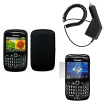 BlackBerry Curve 8520 / 8530 Black Silicone Case, LCD Screen Guard / Protector & Car Charger Combo