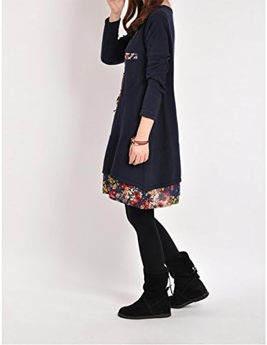 L-Asher Women's Dress Long Sleeve Floral Pieced Loose Casual Pullover Skirt (M, Blue)