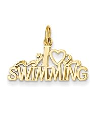 14k Yellow Gold I Love Swimming Charm