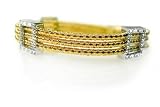 18K Yellow Gold Two-Strand, Hand-Woven Mesh Bracelet, Designed With Three Square Shapes, Enhanced With Pave Set Diamonds. ( GH-Color, SI-Clarity; c.t.tw.0.75 CT ).