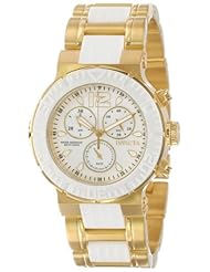 Invicta Womens 15500 Ocean Reef Chronograph White Oyster Dial 18k Gold Ion-Plated Stainless Steel Watch