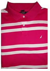 Men's Nautica Polo Shirt Short Sleeved Pink & White Striped