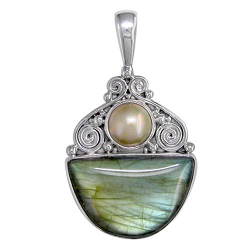 Sterling Silver Labradorite Pearl Pendant by Sajen