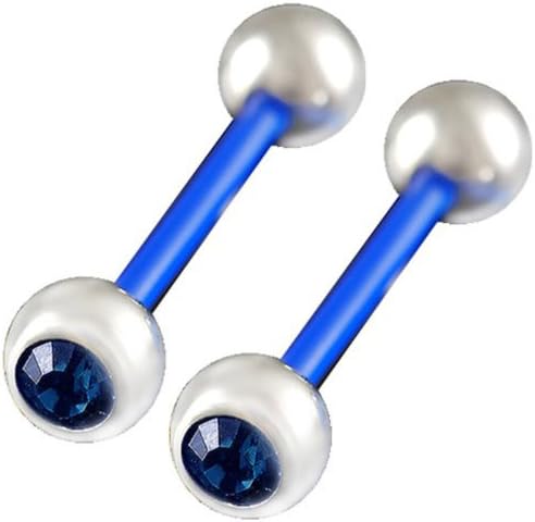 bodyjewellery 14g gauge 5/8 16mm flexible acrylic tongue bar nipple barbell 6mm stainless steel balls Crystal Montana Piercing 2Pcs ALTJ