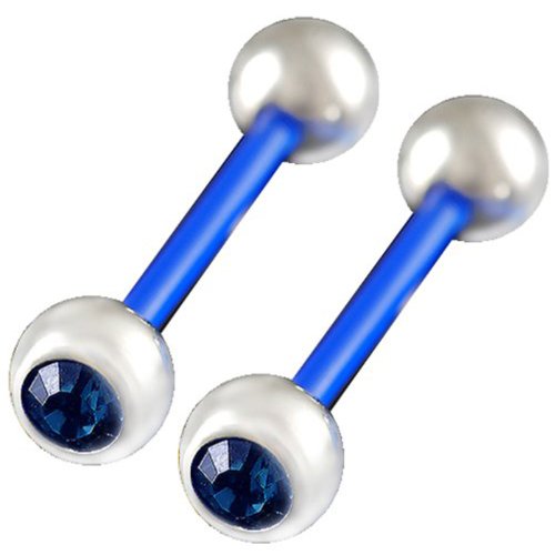 bodyjewellery 14g gauge 5/8 16mm flexible acrylic tongue bar nipple barbell 6mm stainless steel balls Crystal Montana Piercing 2Pcs ALTJ