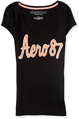 Aeropostale Women's Aero87 V-Neck Graphic T Shirt 2Xl Black