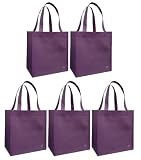 Reusable Grocery Tote Bag Solid Color 5 Pack (Lavender)