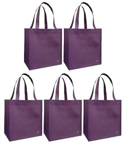 Reusable Grocery Tote Bag Solid Color 5 Pack (Lavender)
