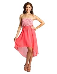 Strapless Chiffon/Polyester Babydoll Belted Lace Cocktail High-Low-Hem Party Dress/Wedding Dress 