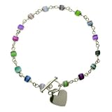 Sterling Silver Cats Eye Heart Tag Anklet
