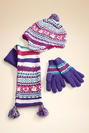 Younger Girls Fair Isle Hat Scarf Gloves Set