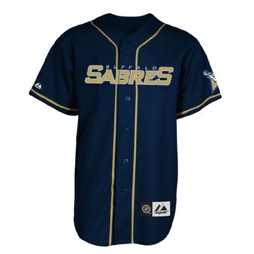 NHL Mens Buffalo Sabres Replica Jersey Pro Navy/Pro Light Gold Short Sleeve 6 Button Synthetic Replica Baseball Jersey By Majestic (Pro Navy/Pro Light Gold, XX-Large)