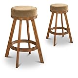 MAN CAVE 2 Oak Finish Solid Wood Swivel Seat Cushion Barstools