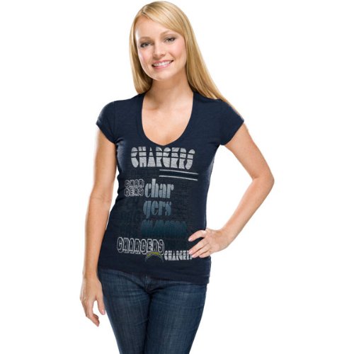 NFL Women's San Diego Chargers Victory Play III Short Sleeve Deep V-Neck Tri-Blend Tee (Navy Heather, Medium)