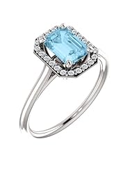 Platinum 7.00x5.00mm Emerald Cut Aquamarine and Diamond Halo-Style Ring -- LIFETIME WARRANTY
