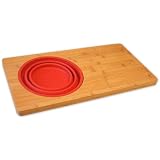 Island Bamboo OS24SR Over the Sink Cutting Board with Red Colander by Island Bamboo