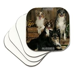 Aussie Australian Shepherd Set of 4 Coasters Featuring Red & Blue Merle and Red and Black Tri