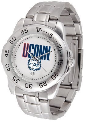 Connecticut Huskies - UConn Suntime Mens Sports Watch w/ Steel Band - NCAA College Athletics