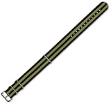 NATO Ballistic Nylon Watchband Black with Olive Stripes 18mm Watch band - by deBeer