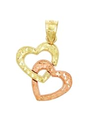 10K Two-Tone Gold Double Hearts Texture Pendant