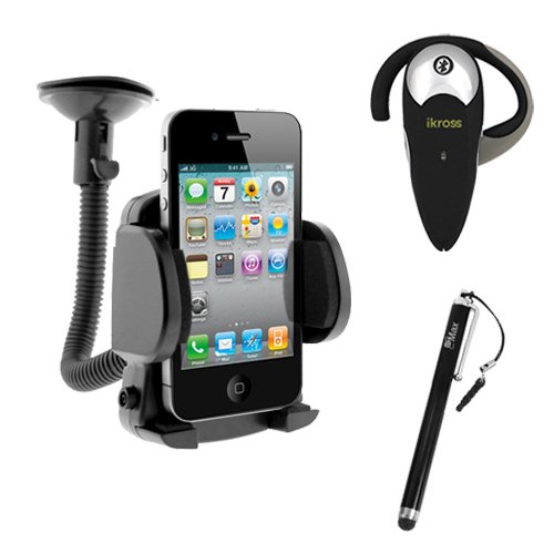 iKross Wireless Bluetooth Handsfree Headset Small Car Mount Holder Black Pen style Stylus for LG Intuition - Samsung Galaxy S III i9300 Global Version - Galaxy S II Skyrocket HD i757 - Galaxy S Aviator R930 - Brightside U380 - Galaxy S Blaze 4G