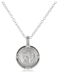 18k Gold Diamond Angel Medal Necklace, 18"