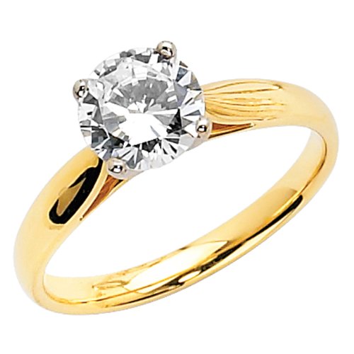 14K Yellow Gold Round-cut CZ Cubic Zirconia Ladies Solitaire Wedding Engagement Ring Band