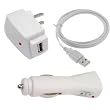 USB Car Charger + USB Home Travel Charger + USB Data Cable for Amazon Kindle 2