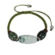 Wish Bracelet with Carved Green Ovals Jade and Pink, Red Golden and Green Cord