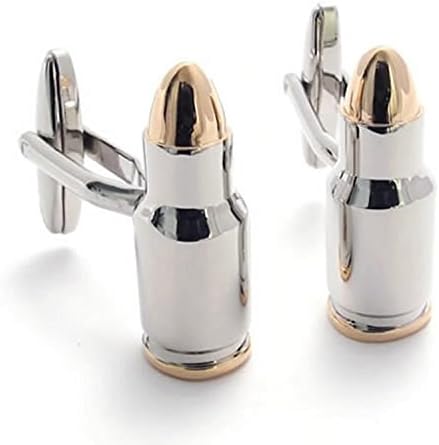 Mygoodie Jewelry 2pcs Rhodium Plated Classic Personalized Polished Bullet Shirts Men's Cufflinks, golden Silver, 1 Pair set