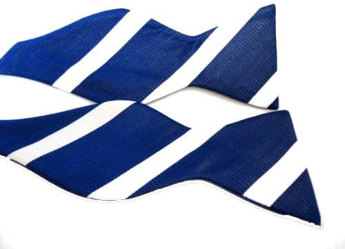 Marlon Garci 100% Woven Silk Blue & White Thick and Thin Stripe Self-Tie Bow Tie - Kentucky, Duke, Phi Beta Sigma