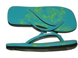 TTT - Teal / Green Dragon Flip Flops for Women