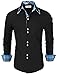 TAM WARE Mens Trendy Slim Fit Inner Checkered Button Down Shirt TWNMS323S-BLACK-US M