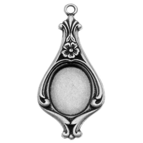 Antiqued Silver Plated Vintage Style Bezel Pendant With Flower 8x10mm (4)