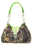 Soft Camo Camouflage Rhinestone Buckle Purse Chain Handles Western Cowgirl Green Trim