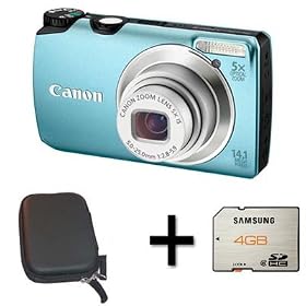 Canon PowerShot A3200 IS Aqua Case and 4GB Memory(14.1MP, 5x Optical Zoom) 2.7 inch LCD