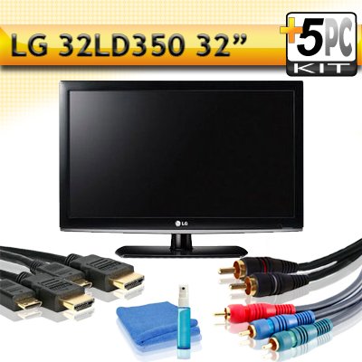 LG 32LD350 32 720p LCD HDTV with 5pc Hook Up Kit (2 6FT Hdmi Cables,6FT Audio Interconnect Cable ,6FT Component Cable, TV Cleaning Kit)