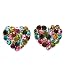 Adorable Small Silver Plated Sparkling Multicolor Pink, Green, Topaz, Blue Crystal Embellished Heart Stud 3/8