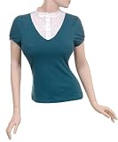 Easy Blouse/Short Sleeve Sweater Ensemble in White/Teal on Sale for
$9, Large
